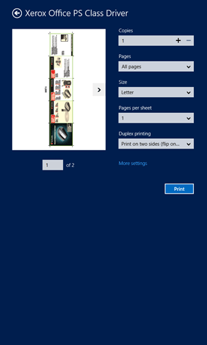 Windows 8 Start Screen, Printer Driver